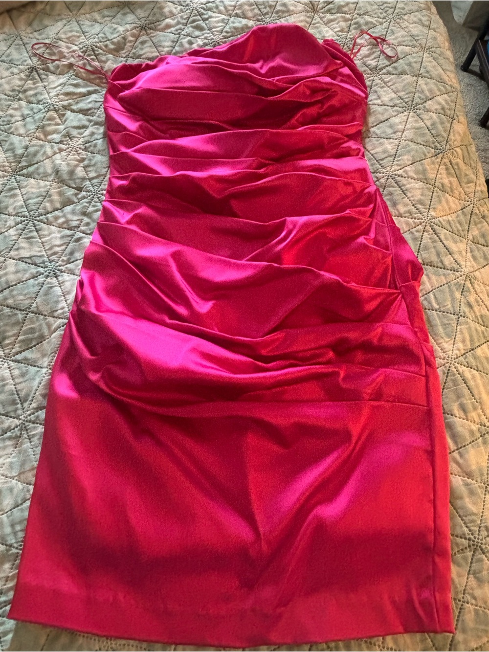 Vintage Cache Strapless Ruched Cocktail Dress in Hot Pink
